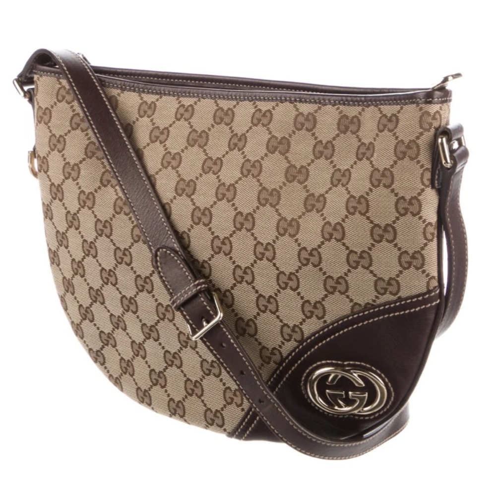 GUCCI GG Canvas Medium New Britt Half Moon Hobo